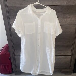 White Button-Up Linen Shirt Dress